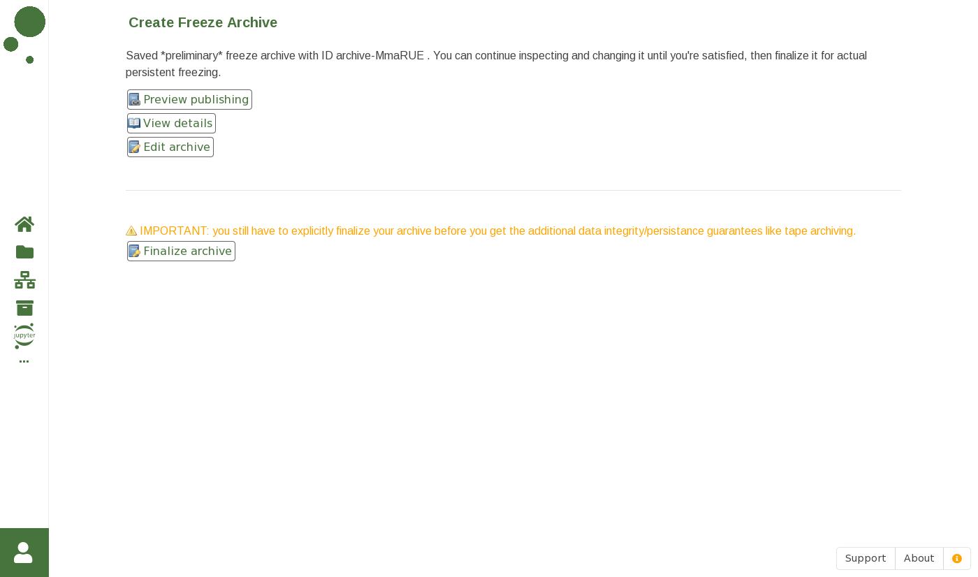 Creating a new archive screenshot